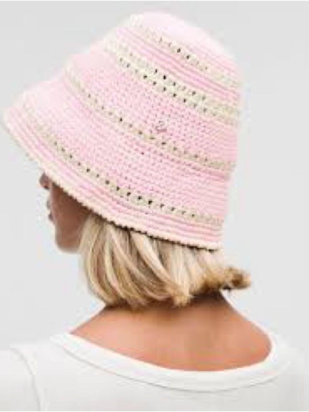 lululemon athletica Light Pink Crochet Bucket Hat with Cream Stripes